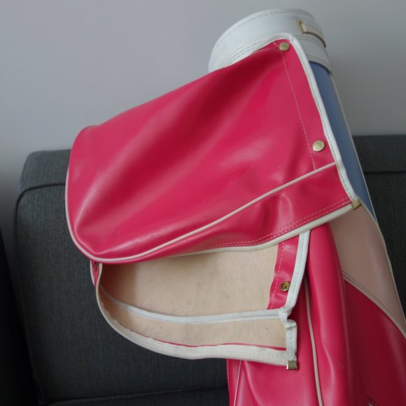 Super Cute Pink White and Blue Golf Bag with Makeup Purse Side Pouch - Picture 14 of 16